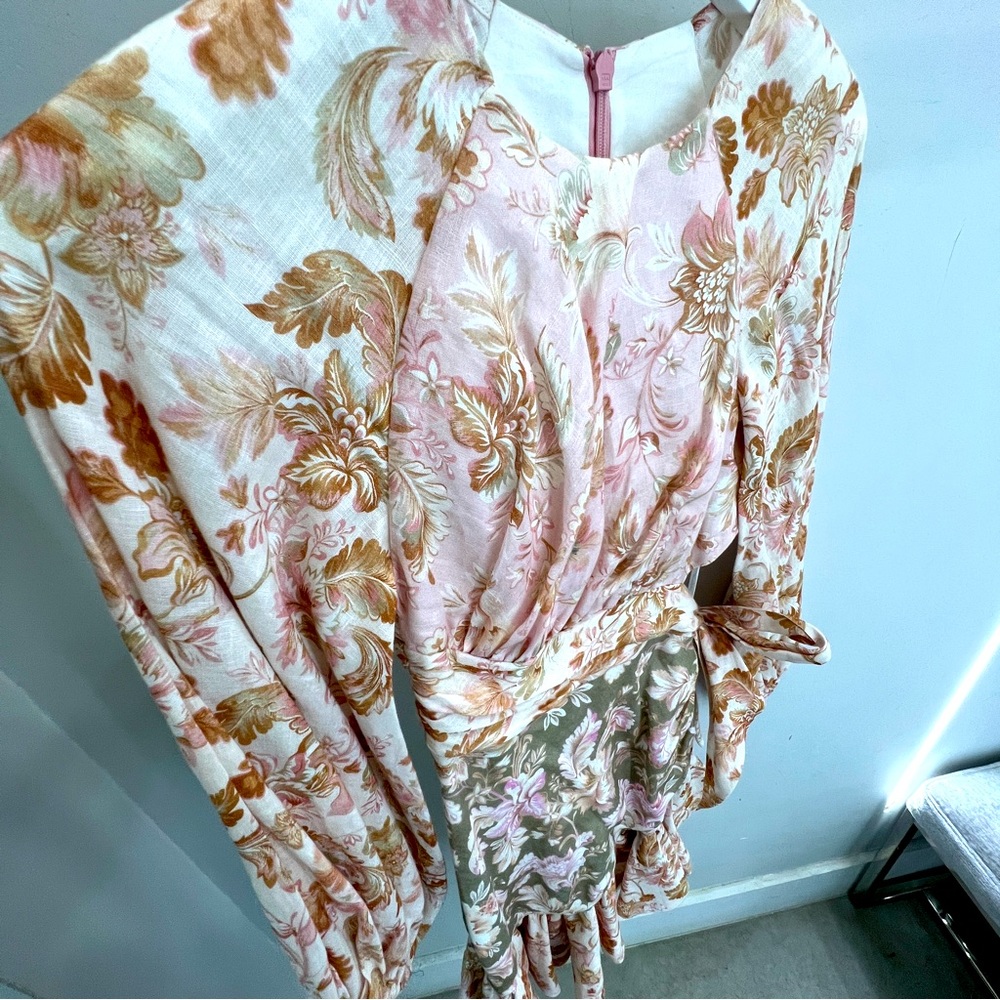 Zimmermann Lyre Wrap Billow Mini dress in Spliced